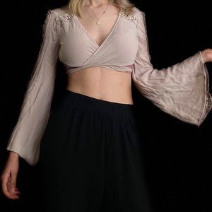 Forever 21 light pink crop top long flare sleeves